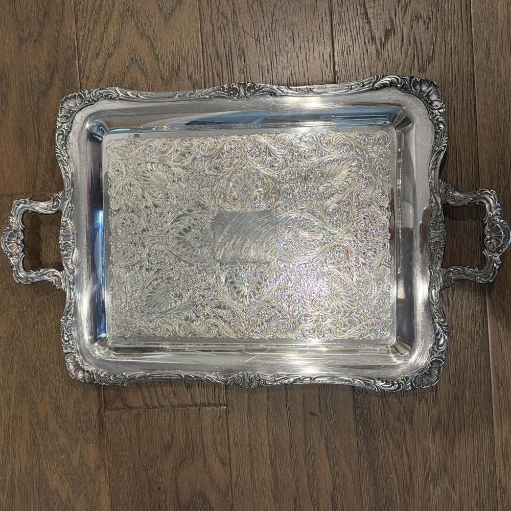 Wm Rogers Spring Flower #290 Silverplate Waiter Tray 24” Large Ornate